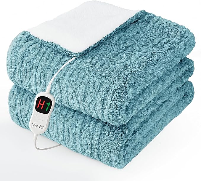 Homemate Electric Heated Blanket Twin - 62"x84" Heating Bed Blankets Throw with 10 Heating Levels 8 Hours Auto Off Fast Heating Over-Heated Protection Ultra Soft Warm Flannel ETL Certified