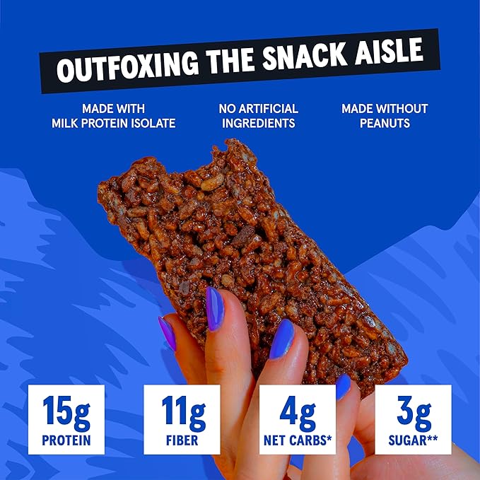 Wild Fox Protein Bars - Keto-Certified High Protein Snack with No Refined Sugar, Great Taste, 15g Protein, and No Seed Oils, Dark Chocolate Sea Salt