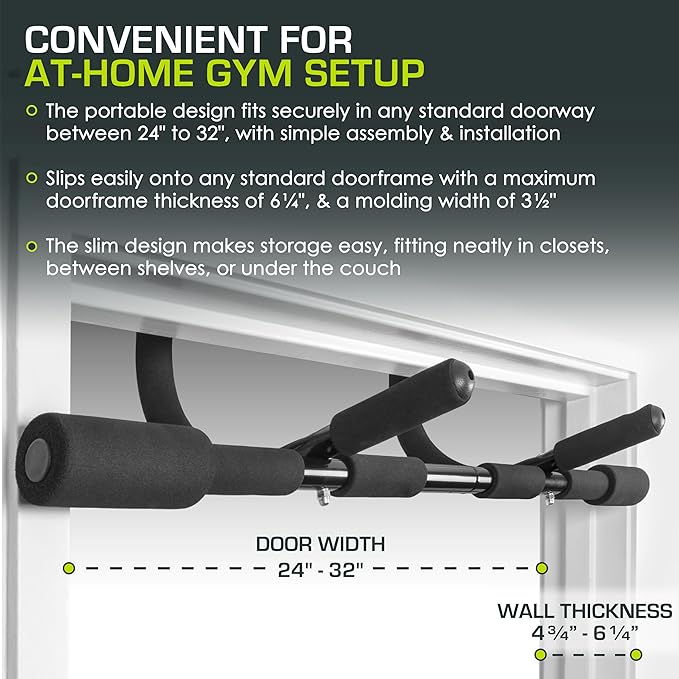ProsourceFit Multi-Grip Lite Pull Up/Chin Up Bar, Heavy Duty Doorway Upper Body Workout Bar for Home Gyms 24”-32”