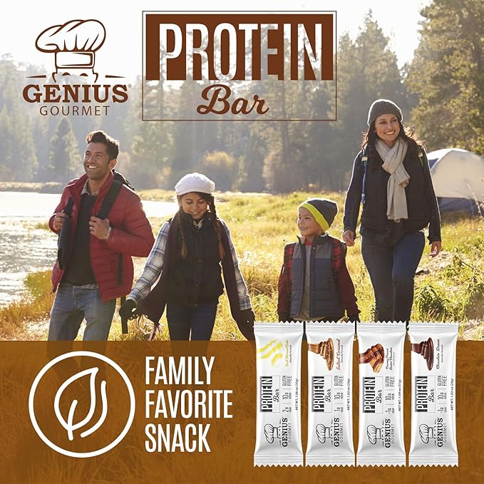 Genius Gourmet Protein Bar, Salted Caramel Keto Snack, Low Carb, Low Sugar & Gluten Free, Protein Snacks for Adults, 10G of Whey Protein per Protein Bar, 5 Net Carbs, 10 Count