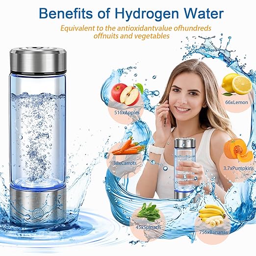 Hydrogen Water Bottle Generator, Portable Hydrogen Water Ionizer Machine Rechargeable Hydrogen Rich Water Glass Bottle for Travel 420ml Gift for Women Gifts for Men Gifts for Friend Birthday Gifts