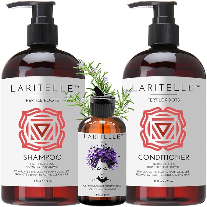 Laritelle Organic Hair Care Set Fertile Roots | Fortifying, Strengthening & Rejuvenating | Prevents Hair Thinning and Shedding, Promotes New Hair Growth | Ayurvedic Herbs, Lavender, Ginger, Rosemary