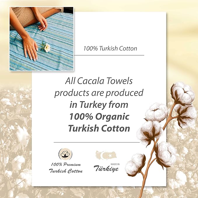 Cacala Pestemal Turkish Beach Towel Highly Absorbent Quick and Easy Dry Soft and Comfortable for Bath, Spa, Pool, Gym and Yoga 100% Cotton 37 x 70