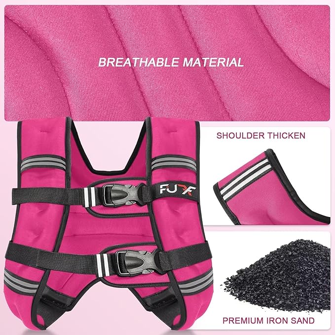 FUFF Weighted Vest Woman, 5/10/12/15/20/25/30 LB Womens Weight Vest for Walking, Strength Training Weight Vests for Female Men, Reflective Stripe Fitness Body Vest for Workout Running Jogging