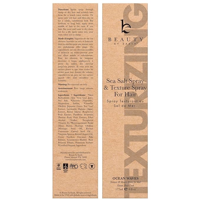 Beauty by Earth Sea Salt Spray for Men & Women - Texture Hair Spray for Adding Volume & Beachy Waves, USA Made with Organic Ingredients