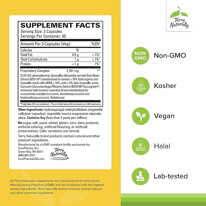 Terry Naturally Curamin - Curcumin Supplement for Circulation & Endorphin Support - Support for Occasional Discomfort - Aids Healthy Muscles - 90 Capsules