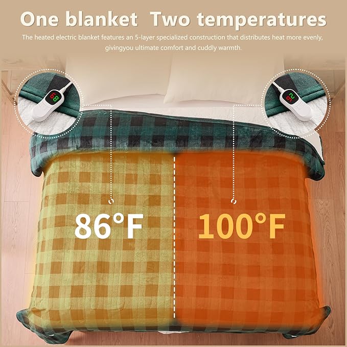 Homemate Electric Blanket Heated Queen Size - 84“x90“ Ultra Soft Cozy Flannel Heating Blanket with 10 Fast Heat Levels 8 Hours Auto Off Over-Heated Protection ETL Certification Keep Warm in Home