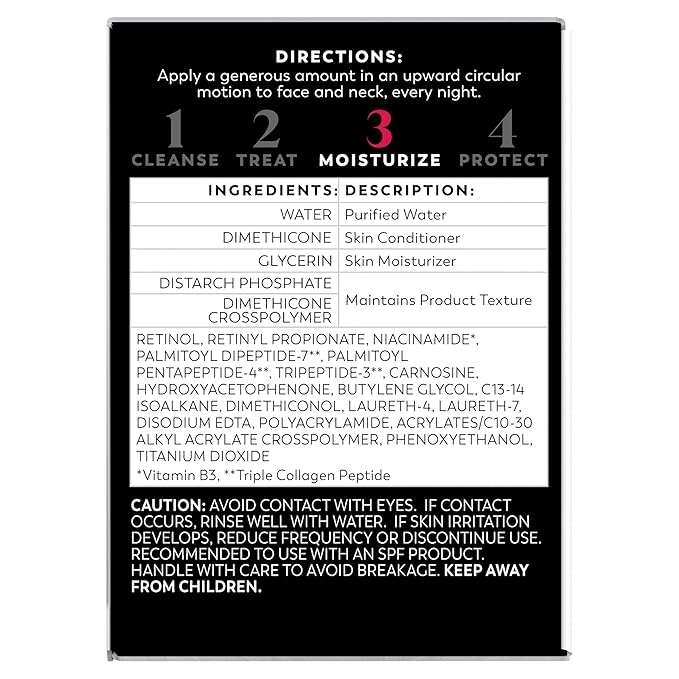 Olay Retinol Night Cream for Women, Anti-Aging Face Moisturizer, Fragrance-Free, Gift for Women, Non Greasy - Anti-Wrinkle, Hydrating Skin Care - Triple Collagen Cream, Peptide, Niacinamide, 1.7oz