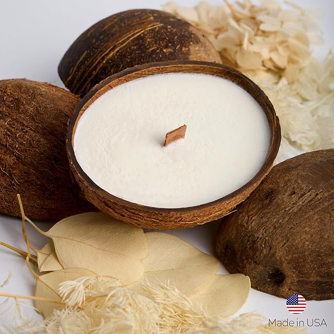 – Set of 4 Separate Scented Candles | Coconut Shell Candle, Wooden Wick | Candles for Home Scented & Candle Décor I Gift idea (Cashmere/Pistachio/Coffee/Salted Caramel)