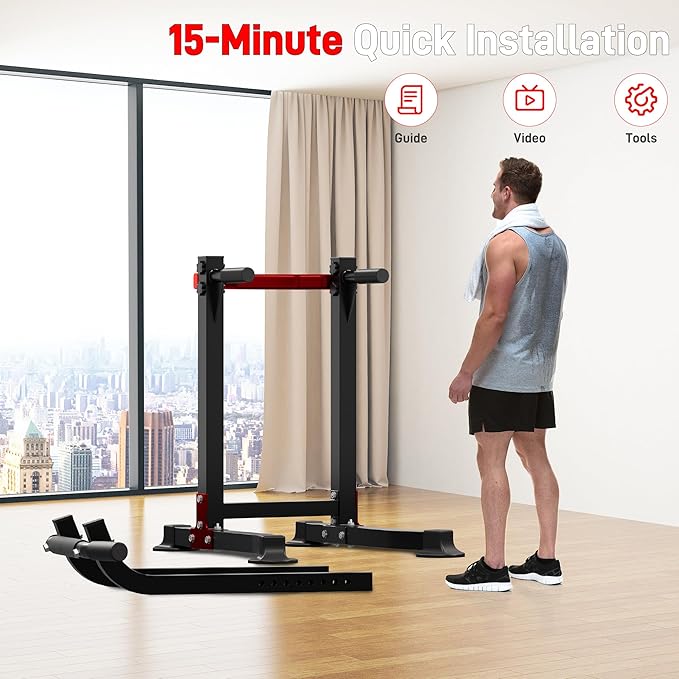 Outdoor Basic Power Tower, Pull Up Bar and Dip Station for Home Gym, 1600LBS Weight Capacity, Adjustable Height, Heavy Duty Steel Frame for Calisthenics, Strength Training Fitness Equipment