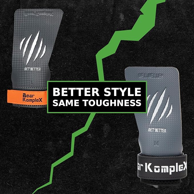 Bear KompleX No Hole Carbon Hand Grips - Non-Slip Fingerless Gymnastics Grips for Weight Lifting, Pull-ups & Cross Training | Lightweight, Padded Wrists & Foldable Grip.