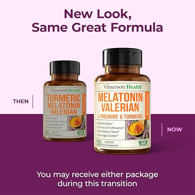 Melatonin Sleep Aid with L Theanine & Valerian Root – Turmeric Supplement – Turmeric Curcumin with Ginger & Black Pepper – L-Theanine & Melatonin 3mg for Sleep, Calm and Stress Relief – 120 Capsules
