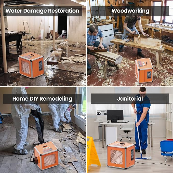 Abestorm Air Scrubber Commercial with UV-C Light, H13 HEPA Activated Carbon Filter, Negative Ion, Aluminium Air Purifier for Hospital, Renovation, Water and Fire Restoration, Up to 600 CFM
