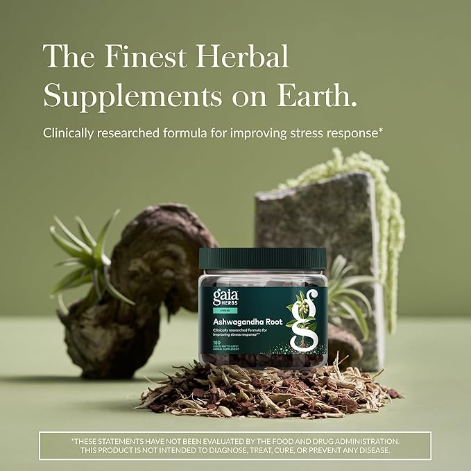 Gaia Herbs Ashwagandha Root - Stress Relief & Sleep Support Supplement - Supports Balanced Energy Levels & Positive Outlook* - 180 Vegan Liquid Phyto Capsules (90-Day Supply)