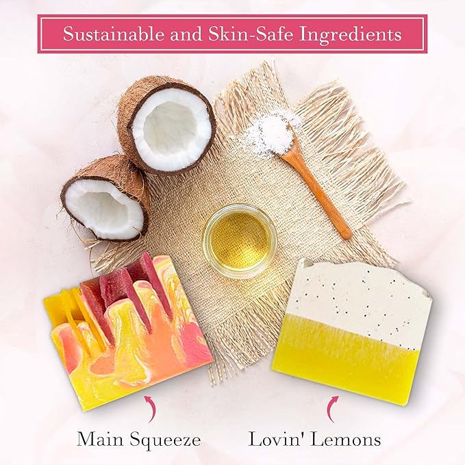 FinchBerry Natural Soap 2-Bar Set (Main Squeeze & Lovin Lemons) - Handmade, Vegan, Moisturizing, Cleansing Soap with Shea Butter, Olive & Coconut Oil to Hydrate & Soften Skin, Pack of 2 (4.5 oz each)