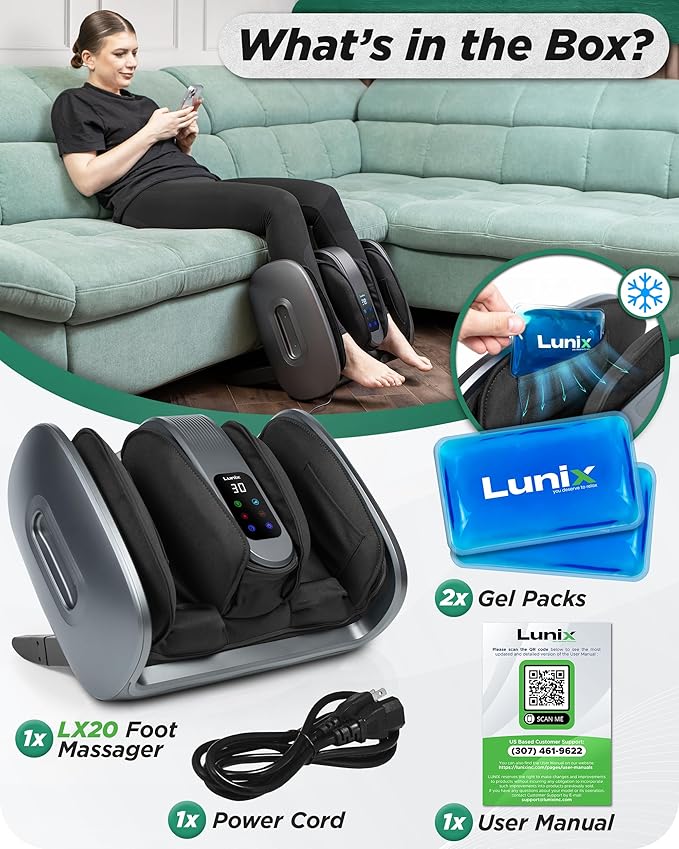 Lunix LX20 Foot Massager for Pain Relief and Circulation, Foot and Calf Shiatsu Massager for Plantar Fasciitis and Neuropathy with Heat, Ankle Therapy Device