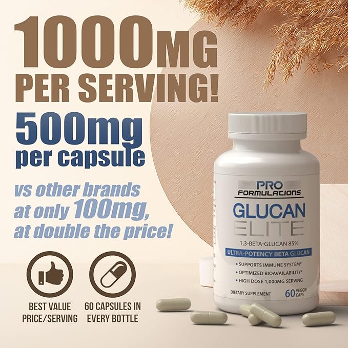 Pro Formulations MD Glucan Elite - Beta 1-3D Glucan - 60 vcaps - Ultra-Potency Beta Glucan - Highest Bioavailability with BGF-Immune - Immune System Support