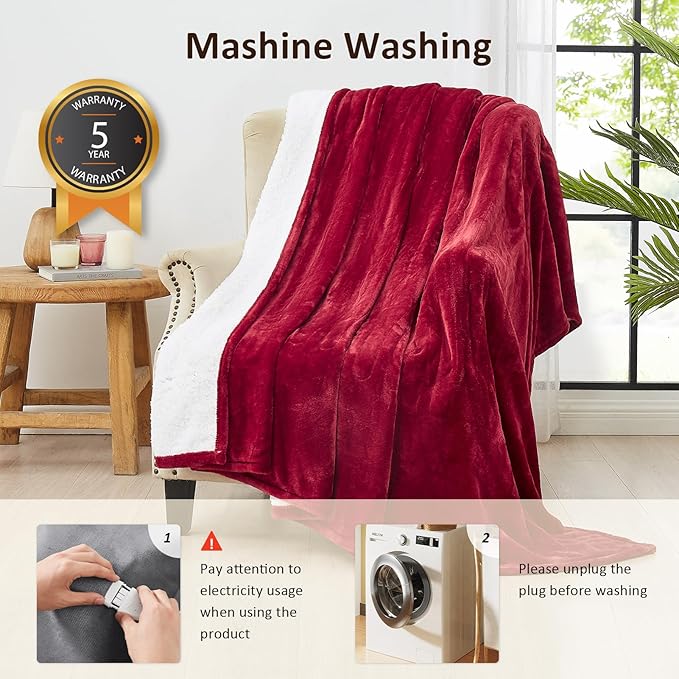 Heated Electric Blanket King Size - 100"x90" Flannel Heating Blanket with 10 Heating Levels & 5 Time Settings Over-Heat Protection, Winter Warmer for Adults with ETL Certification(Red)