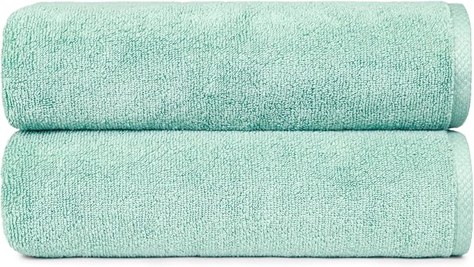 Amazon Basics 100% Cotton Quick-Dry Lightweight Moisture Absorbing Bath Towel, 2-Pack, Seafoam Green, 54" x 30"