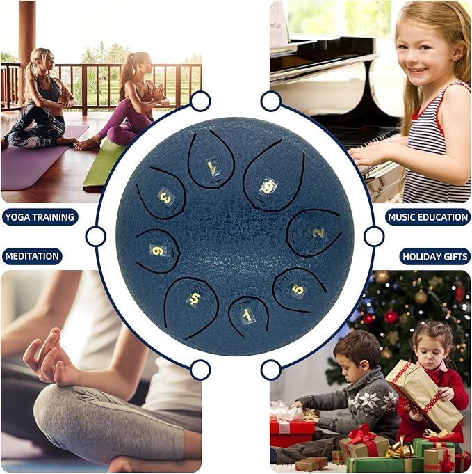 Steel Tongue Drum 6 Inch 8 Notes,C-Key Steel Hand Drum Instruments Set for Kids Adults,Navy Blue