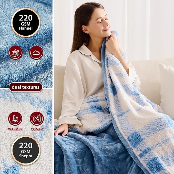 Heated Electric Blanket King Size - 100"x90" Flannel Heating Blanket with 10 Heating Levels & 5 Time Settings Over-Heat Protection, Winter Warmer for Adults with ETL Certification(Light Blue)