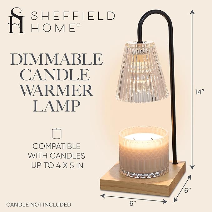 Sheffield Home Glass Candle Warmer Lamp – Elegant Candle Warmer for Long-Lasting Fragrance, Sleek Design, 14x6, Black Ribbed Glass