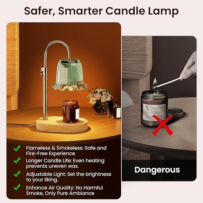 Candle Warmer Lamp with Timer Adjustable Height Candle Lamp Warmer 4 Level Dimmer Electric Wax Melt Warmer Vintage Home Decor for Scented Jar Candles House Warming & Birthday Gifts for Women