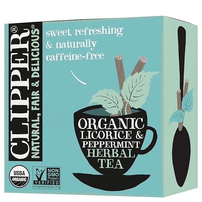 Clipper Tea Peppermint & Licorice Teabags – Caffeine Free, USDA Organic, Great Hot or Iced – Sweet, Refreshing, Natural, Fair & Delicious Sweet – 50 Tea Bags