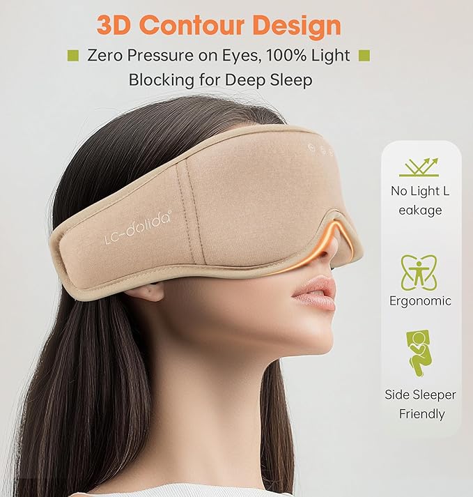 Sleep Mask with Headphones Bluetooth 5.4๏ผLC-dolida 2025 New 3D Bluetooth Sleep Mask Headphones with Soft Bamboo Cotton for Side Sleepers Women Men, Sustainable Luxury for Better Sleep