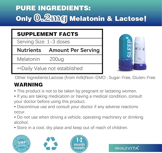 Melatonin for Adults: 5 Min. Drowsiness Fast Acting Inhaled Sleep Mate | Fast Action Sleep Mate with Low Dose Melatonin Stylish & Portable, Cozy Sleep & Wake