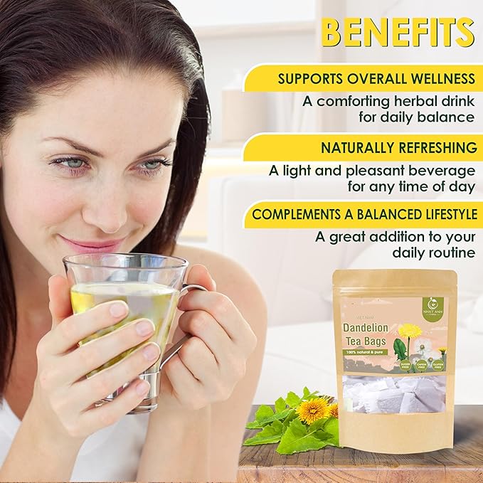 NHAT ANH FARM - Premium Dandelion Tea Bags, 40 Tea Bags, 100% Natural Dried Dandelion Leaves, Naturally Sweet Herbal Tea, Sugar-Free, Caffeine-Free, No Additives.