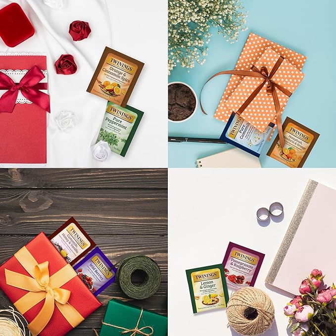 Twinings 48 Tea Bags Herbal Variety Pack, Bundle with 20 Flavored Honey Sticks – 12 Flavors Caffeine-Free Individually Wrapped Teas for Gift Basket, Office, Lobby Refreshments