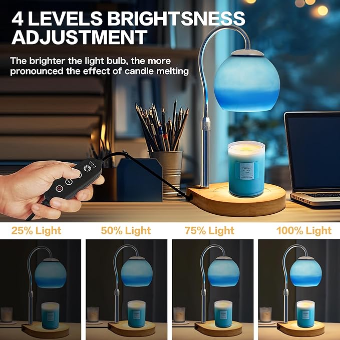 Candle Warmer Lamp with Timer 2H/4H/8H, Adjustable Height, Dimmable Candle Lamp with 2 Bulbs, Wax Melt Warmer for Jar Candles, House Warming, Home Decor, Birthday Gifts for Women, Mom(Ocean)