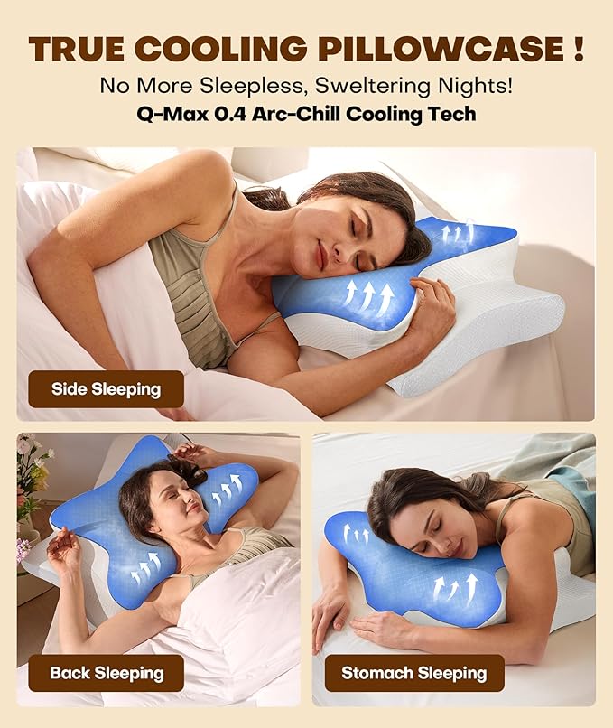 Cozyplayer True Cooling Cervical Neck Pillow for Pain Relief, Ergonomic Side Sleeper Pillow for Neck Support, Odorless Orthopedic Contour Memory Foam Pillows, Bed Pillow for Back Stomach Sleeper