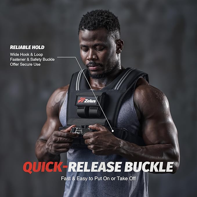 ZELUS Weighted Vest Men, 23/36/45 lb. Weight Vest with 10/16/20 Adjustable Iron Weights for Muscle Building Strength & Functional Training, Weighted Vest for Women with Reflective Strips.