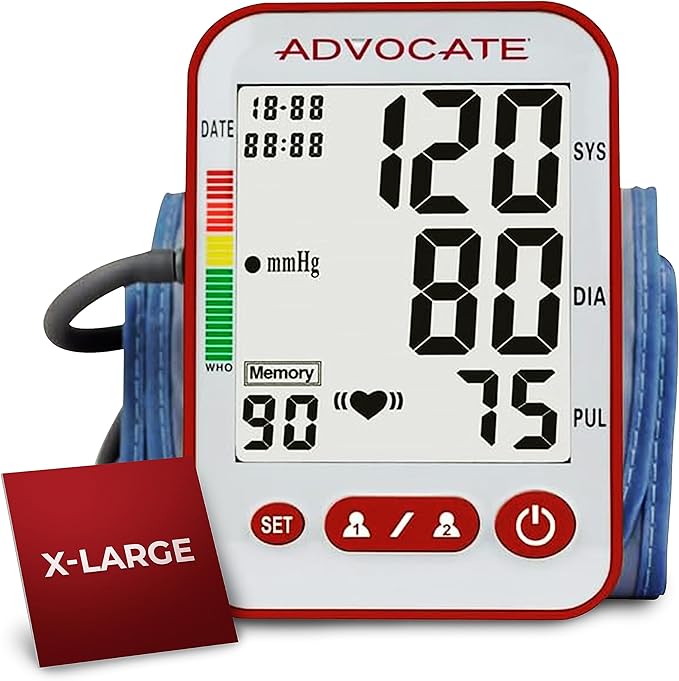 Digital High Blood Pressure Monitor for Home Use, Automatic Readings for Upper Arm Fit, Records Data for up to 2 Separate People, BP Cuff Machine Extra Large