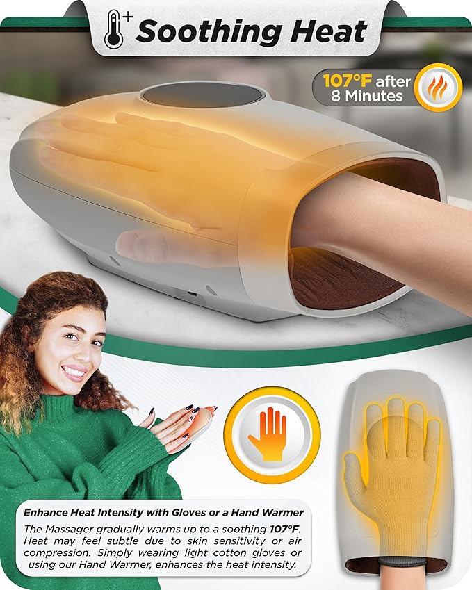 Lunix LX7 Touchscreen Electric Hand Massager with Compression and Heat, Pressure Point Therapy for Arthritis, Pain Relief, and Carpal Tunnel, Shiatsu Massage Machine, with Hand Warmer, Gray