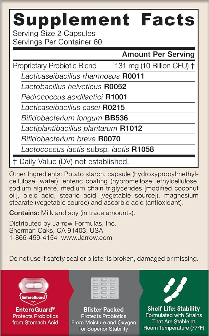Jarrow Formulas Jarro-Dophilus EPS Probiotics 10 Billion CFU for Intestinal Tract Support, Probiotic Supplement for Gut Health for Women and Men, 120 Veggie Capsules, Up to a 60 Day Supply,Pack of 12
