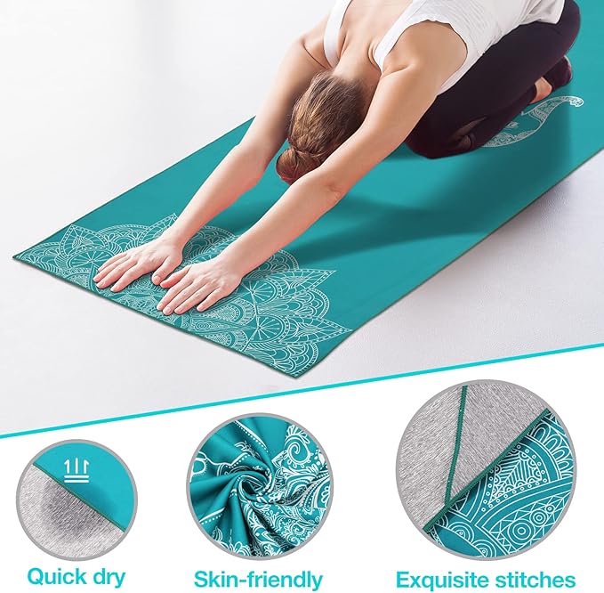 MoKo Yoga Towel, Non Slip Hot Yoga Blanket Printing Pattern Quick Dry with Corner Pocket for Bikram, Pilates, Gym Workout, Outdoor Picnic