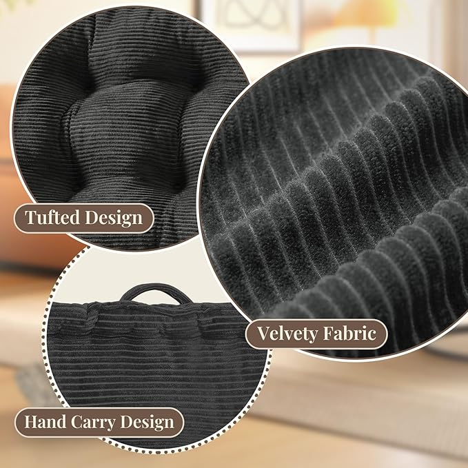 Square Floor Pillows for Adults Kids - Meditation Floor Pillow Seating Cushion - Tufted Floor Cushion with Shredded Foam & Velvet Cover, 1 Pack, 20x20 Inch, Gray