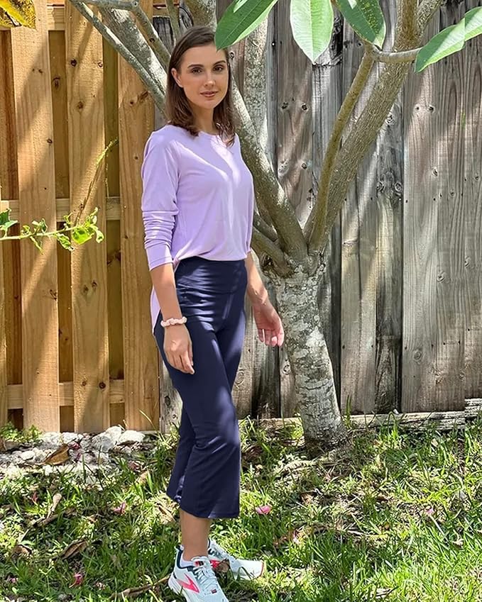 Promover Capri Pants for Women Wide Leg Yoga Cropped Pants with Pockets Loose Casual Summer Pants