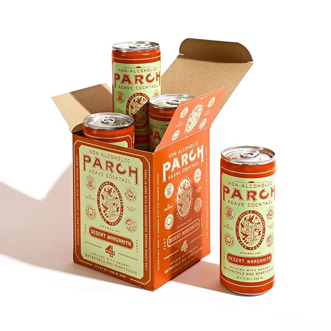 PARCH Desert Margarita Agave Mocktail (8.4 oz 8 Pack) — 100% Vegan Canned Drinks made with Organic Agave, Herbal Adaptogens & Desert Botanicals