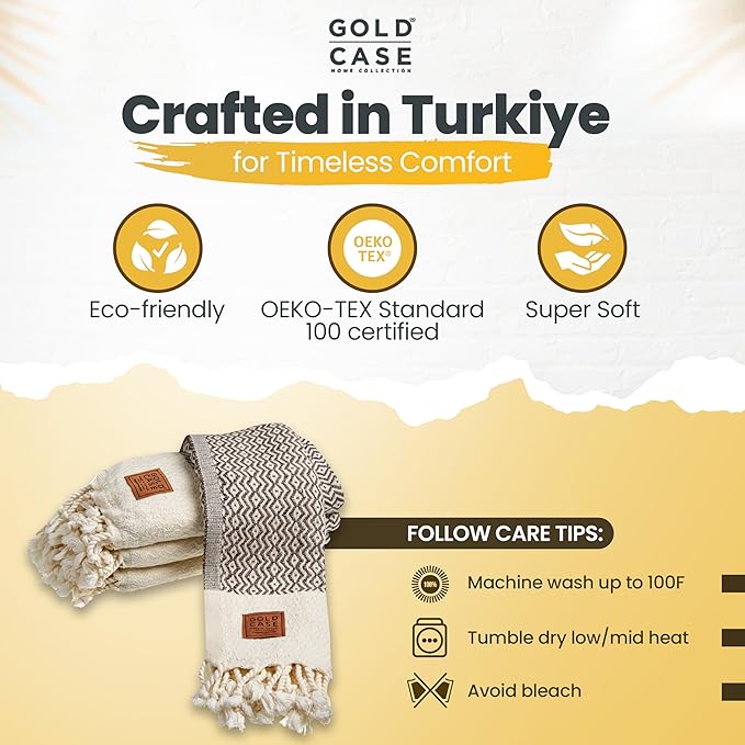 Gold CASE Turkish Hand Towels for Bathroom Set of 4–20x40''–100% Cotton Bathroom Hand Towels – Zeus Towel for Spa, Face, Tea & Dishcloth – Decorative Cloth – Brown