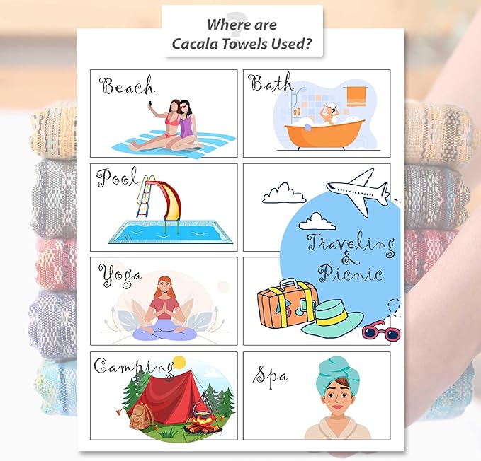 Cacala Pestemal Turkish Beach Towel Highly Absorbent Quick and Easy Dry Soft and Comfortable for Bath, Spa, Pool, Gym and Yoga 100% Cotton 37 x 70