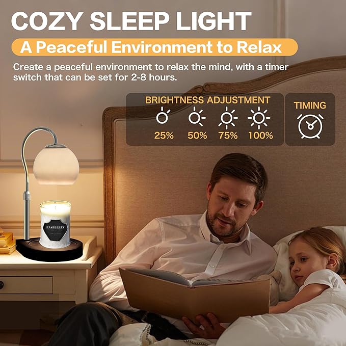 Candle Warmer Lamp with Timer 2H/4H/8H, Adjustable Height, Dimmable Candle Lamp with 2 Bulbs, Wax Melt Warmer for Jar Candles, House Warming, Home Decor, Birthday Gifts for Women, Mom(Black)