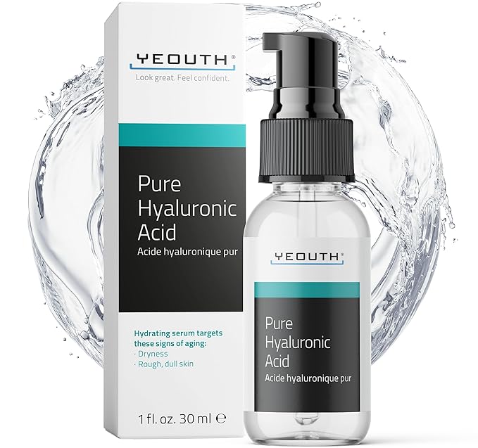 YEOUTH Pure Hyaluronic Acid Serum for Face 99% for Dry & Dull Skin, Hydrating Hyaluronic Acid Face Serum for Women & Men, For All Skin Types 1oz