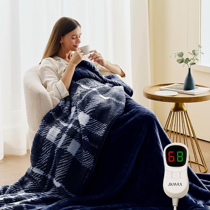 Heated Electric Blanket Full Size - 72"x84" Flannel Heating Blanket with 10 Heating Levels & 5 Time Settings Over-Heat Protection, Winter Warmer for Adults with ETL Certification(Navy Blue)