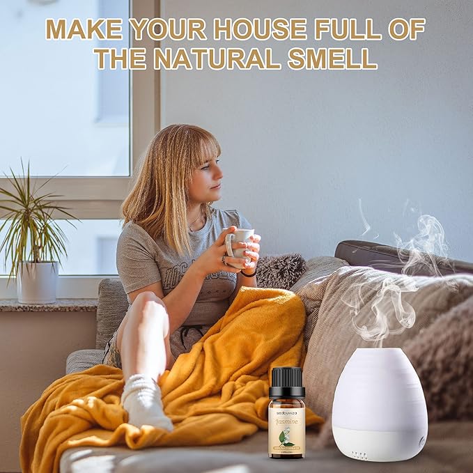 Sedbuwza Jasmine Essential Oil, Pure Organic Jasmine Fragrance Oil for Diffuser, Humidifier, Soap, Candle, Perfume