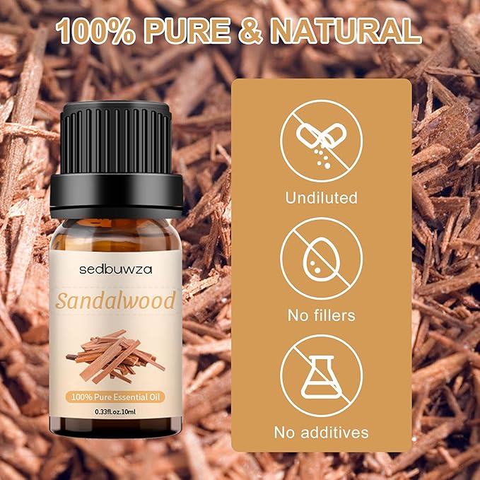 Sedbuwza Sandalwood Essential Oil, Pure Organic Sandalwood Fragrance Oil for Diffuser, Humidifier, Soap, Candle, Perfume