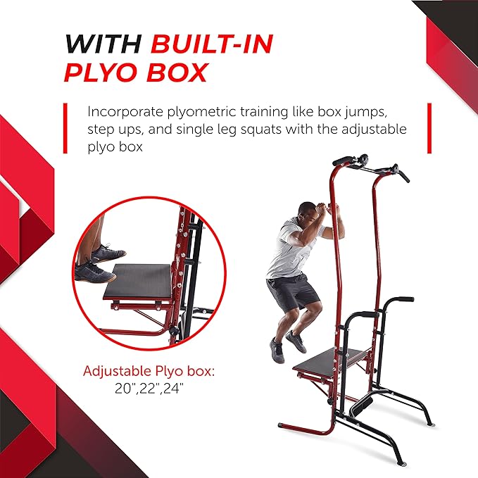 Stamina Power Tower - Dip Bar Pull Up Bar Station with Smart Workout App - Dip Bars for Home Workout - Up to 250 lbs Weight Capacity